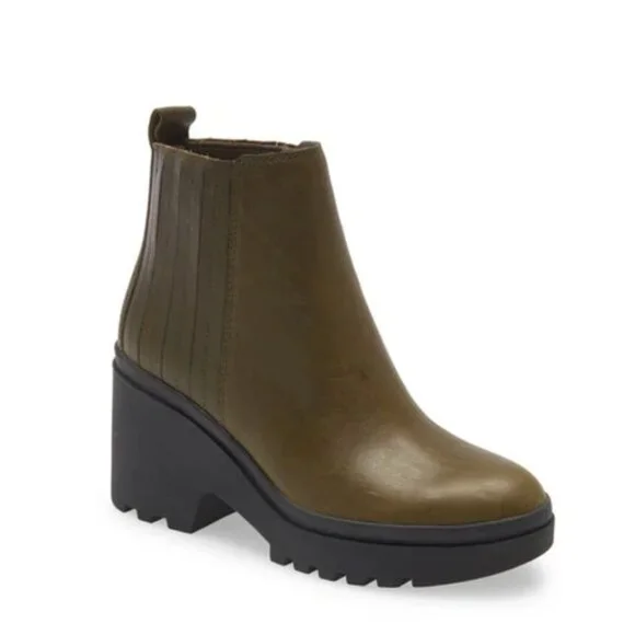 Eileen Fisher Kat Chelsea Boot in Olive Leather w/ Lug Sole - Sz 6.5 - Picture 2 of 9